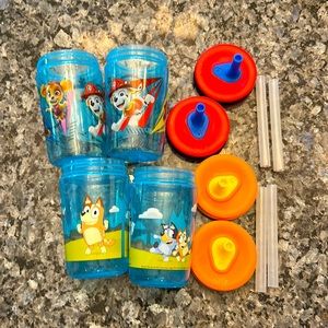 4 - Zak straw cups Bluey Paw & Paw Patrol - Bingo Marshall Sky Rubble Mum Dad
